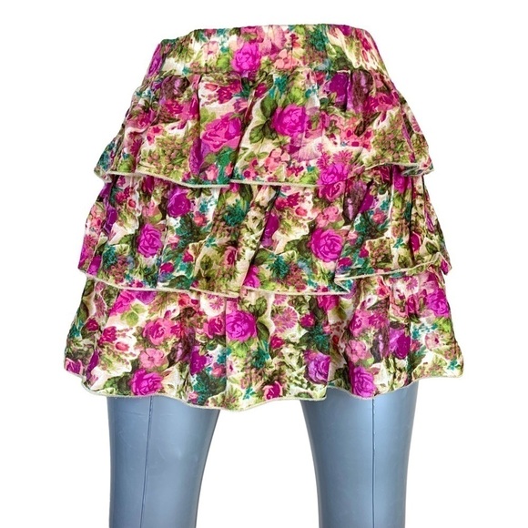 Small Y2k Vintage Floral Ruffle Skirt Cotton Mini Cottage Peasant Juniors 3 5 - Picture 1 of 9